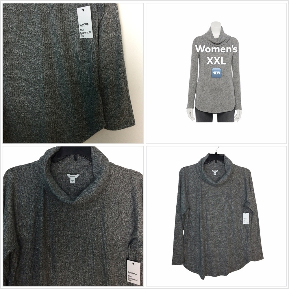 Sonoma XXL 20 - 22 Cowl Mockneck Shirt Sweater Ribbed Top Gray Stretchy NWT